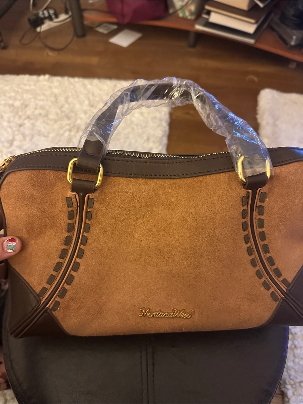 Montana West Tan and Dark Brown Suede Accent Crossbody Satchel